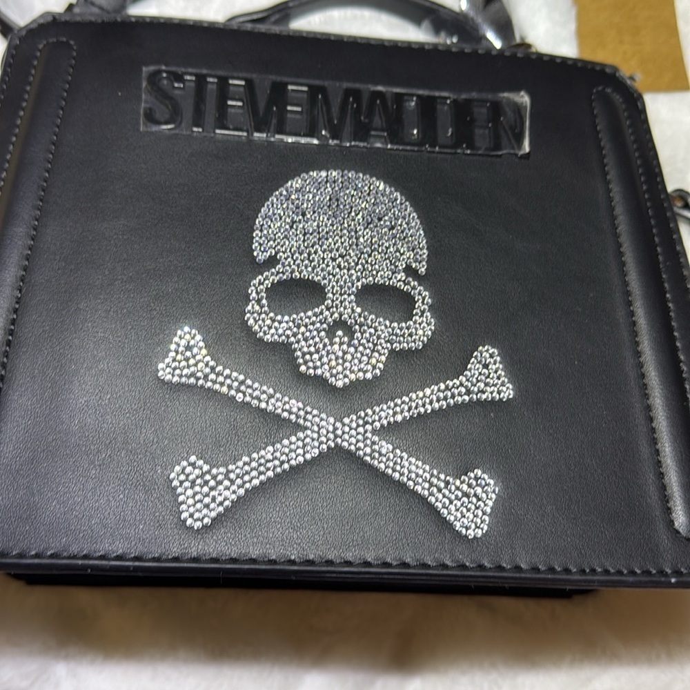 Steve Madden Evelyn Convertible Crossbody Bag - Black/Skull Rhinestone - Picture 2 of 13